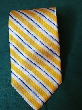New Brooks Brothers Tie Silk Yellow Blue White Striped 3.2" Wide 58" Long Makers